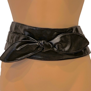 Black Faux Leather Bow‎ Belt M